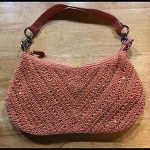 Coral Crotched Sequined Hobo Bag